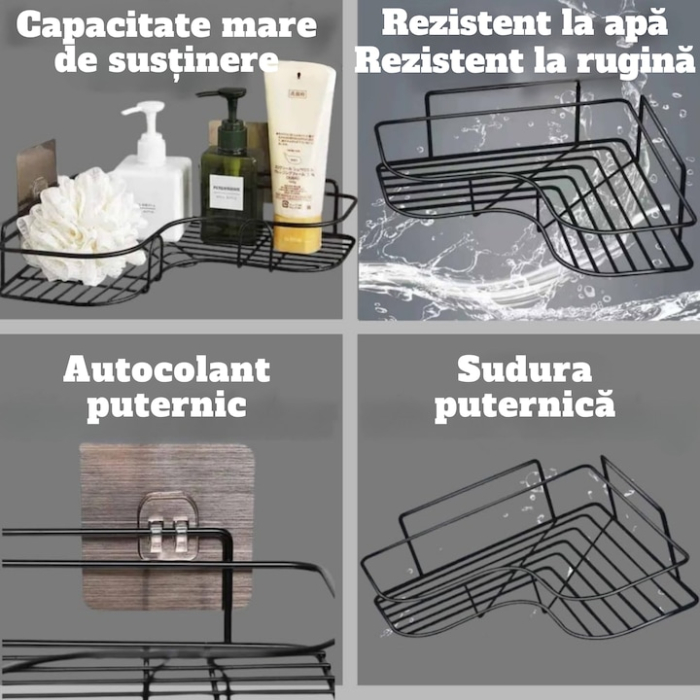Raft de colt autoadeziv VarioShop, design compact, rezistent la umiditate, plastic, Negru, 36x26x12cm [7]