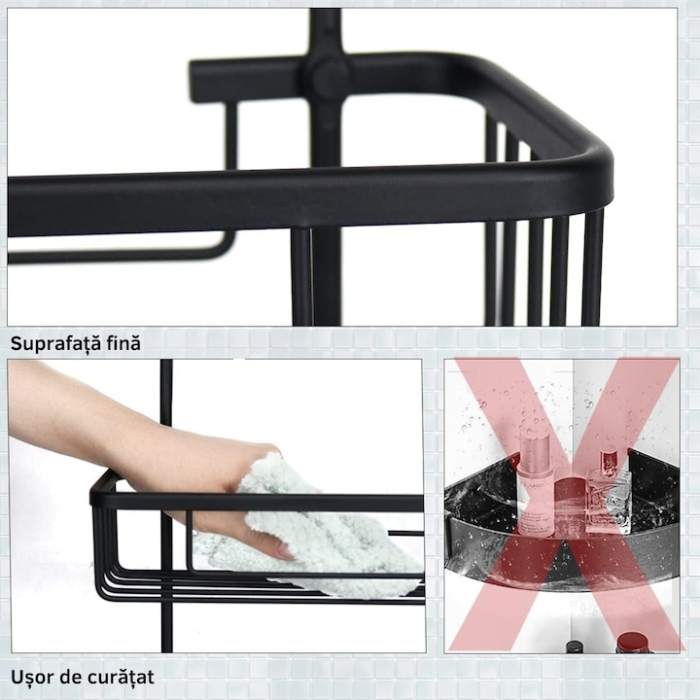 Raft de dus suspendat, VarioShop, 3 nivele, inoxidabil, negru, 63x14x28,5cm [4]