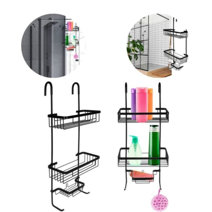 Raft de dus suspendat, VarioShop, 3 nivele, inoxidabil, negru, 63x14x28,5cm [12]