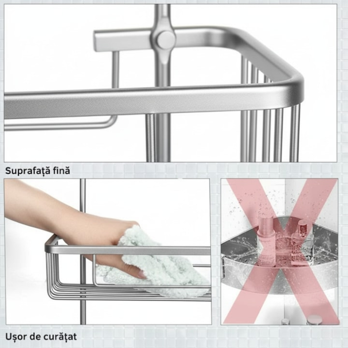 Raft de dus suspendat VarioShop, aluminiu, 3 nivele, inoxidabil, argintiu, 63x14x28.5cm [5]