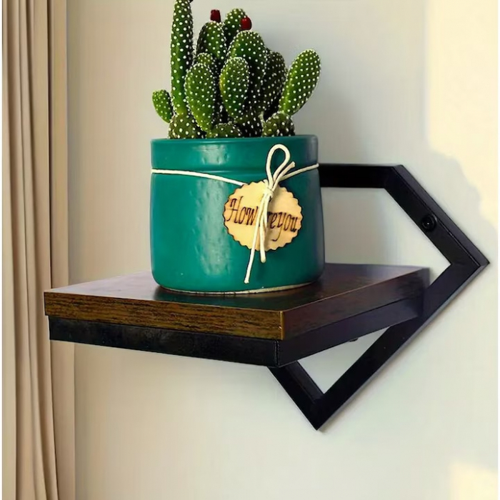 Raft de Perete Suspendat VarioShop®, pentru Flori, Plante, Carti si Obiecte Decorative, Aplicare Universala, Elemente de Montare Incluse, Lemn si Metal, 23 x 20 x 19 cm, Negru/Maro [12]