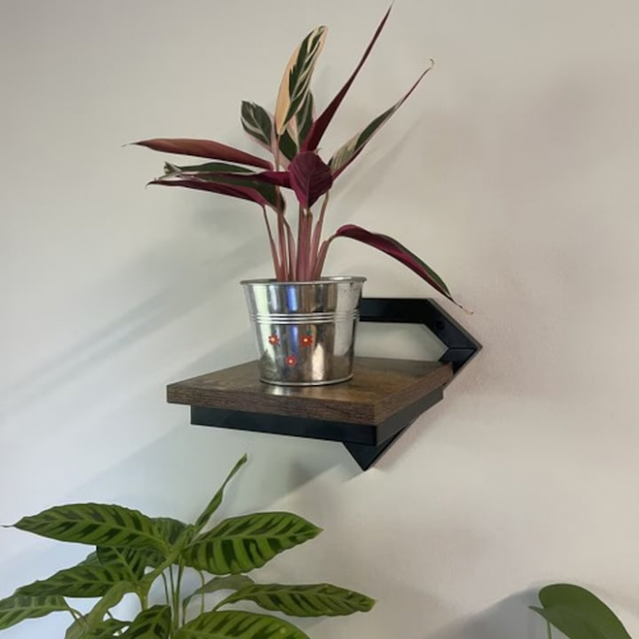Raft de Perete Suspendat VarioShop®, pentru Flori, Plante, Carti si Obiecte Decorative, Aplicare Universala, Elemente de Montare Incluse, Lemn si Metal, 23 x 20 x 19 cm, Negru/Maro [11]