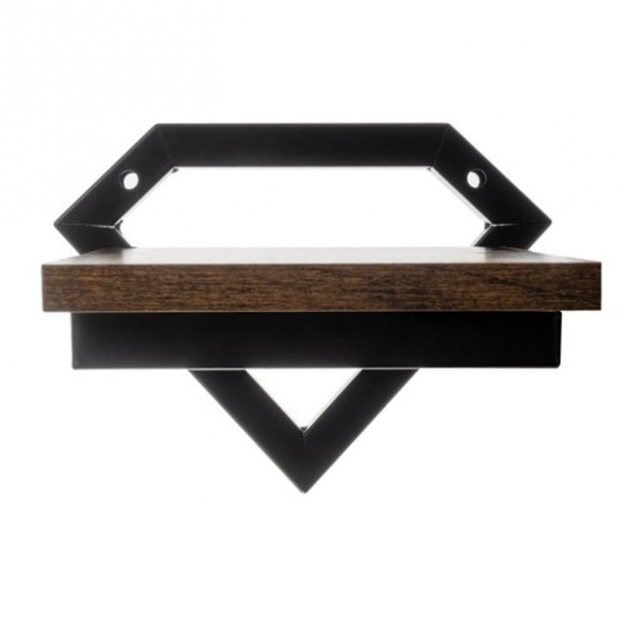 Raft de Perete Suspendat VarioShop®, pentru Flori, Plante, Carti si Obiecte Decorative, Aplicare Universala, Elemente de Montare Incluse, Lemn si Metal, 23 x 20 x 19 cm, Negru/Maro [14]