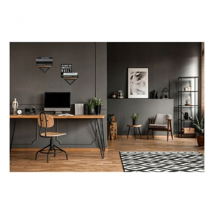 Raft de Perete Suspendat VarioShop®, pentru Flori, Plante, Carti si Obiecte Decorative, Aplicare Universala, Elemente de Montare Incluse, Lemn si Metal, 23 x 20 x 19 cm, Negru/Maro [5]