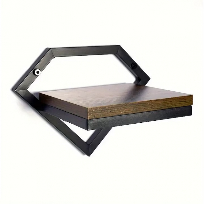 Raft de Perete Suspendat VarioShop®, pentru Flori, Plante, Carti si Obiecte Decorative, Aplicare Universala, Elemente de Montare Incluse, Lemn si Metal, 23 x 20 x 19 cm, Negru/Maro [8]