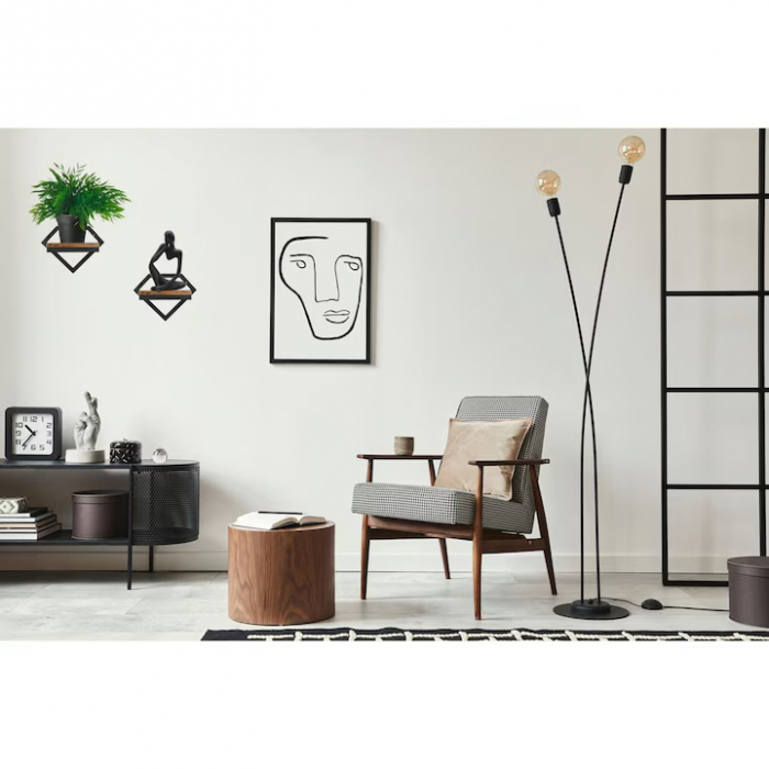 Raft de Perete Suspendat VarioShop®, pentru Flori, Plante, Carti si Obiecte Decorative, Aplicare Universala, Elemente de Montare Incluse, Lemn si Metal, 23 x 20 x 19 cm, Negru/Maro [7]