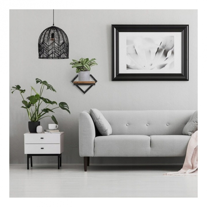 Raft de Perete Suspendat VarioShop®, pentru Flori, Plante, Carti si Obiecte Decorative, Aplicare Universala, Elemente de Montare Incluse, Lemn si Metal, 23 x 20 x 19 cm, Negru/Maro [3]
