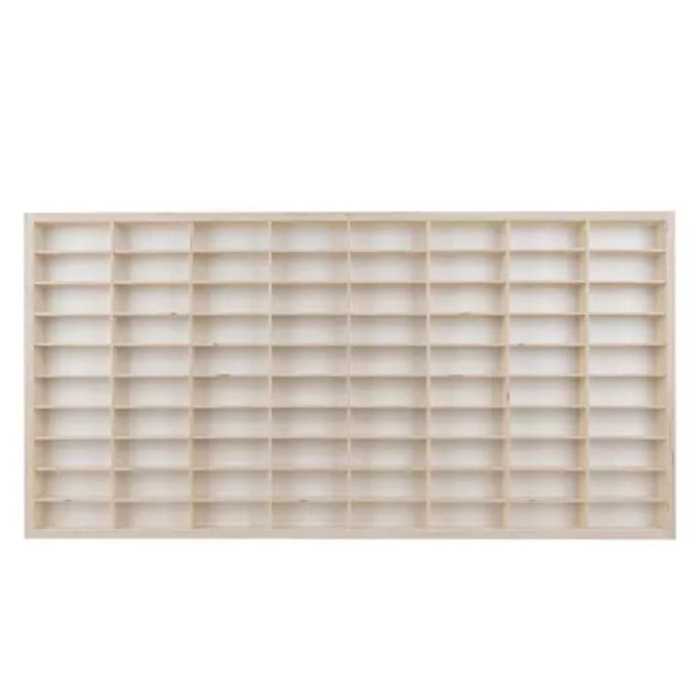 Raft din lemn pentru copii cu 80 de compartimente, placaj pin, compartimente modulare 4 x 9.2 x 4.8 cm, montare pe perete sau pe birou, organizator masinute si miniaturi, kit de asamblare inclus [8]