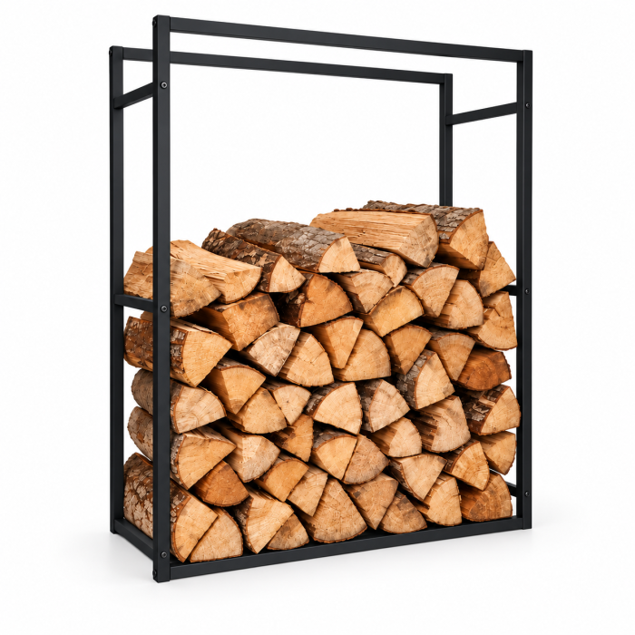 Raft metalic VarioShop®, pentru depozitarea lemnelor langa semineu si soba, structura din fier, sarcina 150 kg, 100 x 80 x 25 cm, negru [7]