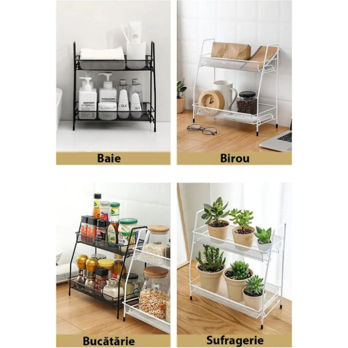 Raft mobila cu 3 etajere VarioShop®, pentru bucatarie, baie, living, usor de Montat, pentru spatii inguste, Material ABS/Otel Inoxidabil, Metal, 63 x 44 x 25 cm, Alb [6]