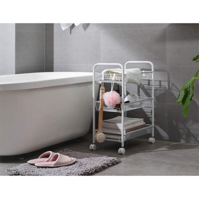 Raft mobila cu 3 etajere VarioShop®, pentru bucatarie, baie, living, usor de Montat, pentru spatii inguste, Material ABS/Otel Inoxidabil, Metal, 63 x 44 x 25 cm, Alb [11]