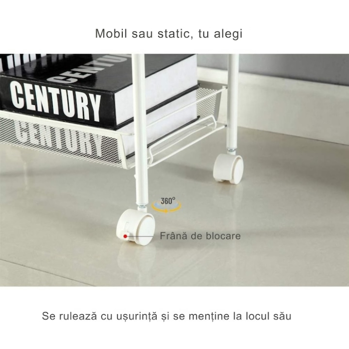 Raft mobila cu 3 etajere VarioShop®, pentru bucatarie, baie, living, usor de Montat, pentru spatii inguste, Material ABS/Otel Inoxidabil, Metal, 63 x 44 x 25 cm, Alb [5]