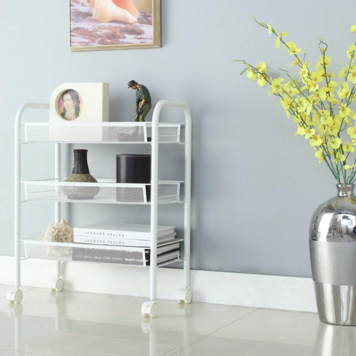 Raft mobila cu 3 etajere VarioShop®, pentru bucatarie, baie, living, usor de Montat, pentru spatii inguste, Material ABS/Otel Inoxidabil, Metal, 63 x 44 x 25 cm, Alb [12]