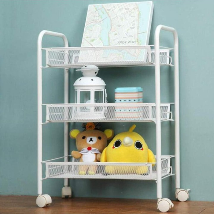Raft mobila cu 3 etajere VarioShop®, pentru bucatarie, baie, living, usor de Montat, pentru spatii inguste, Material ABS/Otel Inoxidabil, Metal, 63 x 44 x 25 cm, Alb [15]
