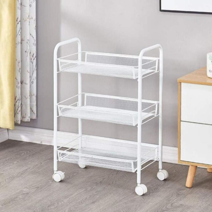 Raft mobila cu 3 etajere VarioShop®, pentru bucatarie, baie, living, usor de Montat, pentru spatii inguste, Material ABS/Otel Inoxidabil, Metal, 63 x 44 x 25 cm, Alb [13]