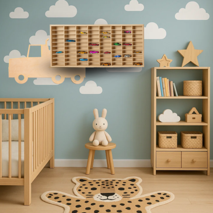 Raft organizator din lemn pentru masinute VarioShop®, model TIR, 80 de compartimente, design decorativ si educativ [3]