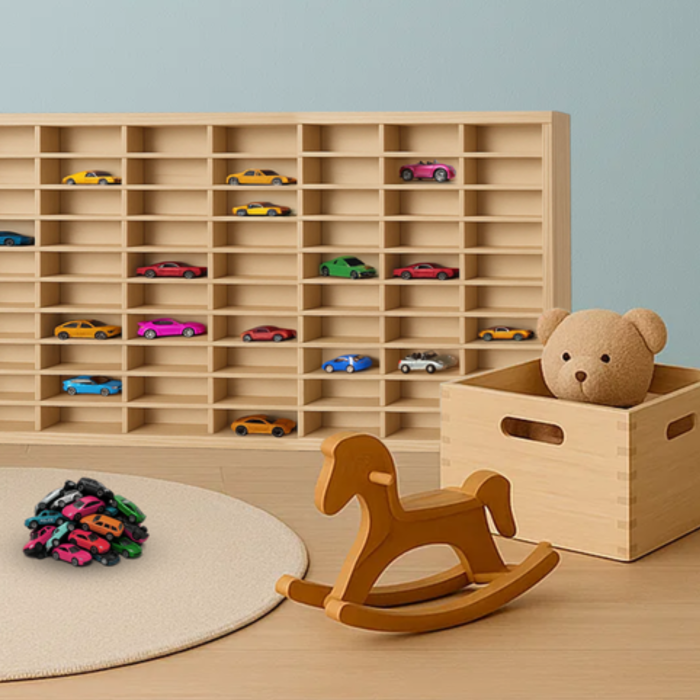 Raft organizator din lemn pentru masinute VarioShop®, model TIR, 80 de compartimente, design decorativ si educativ [4]