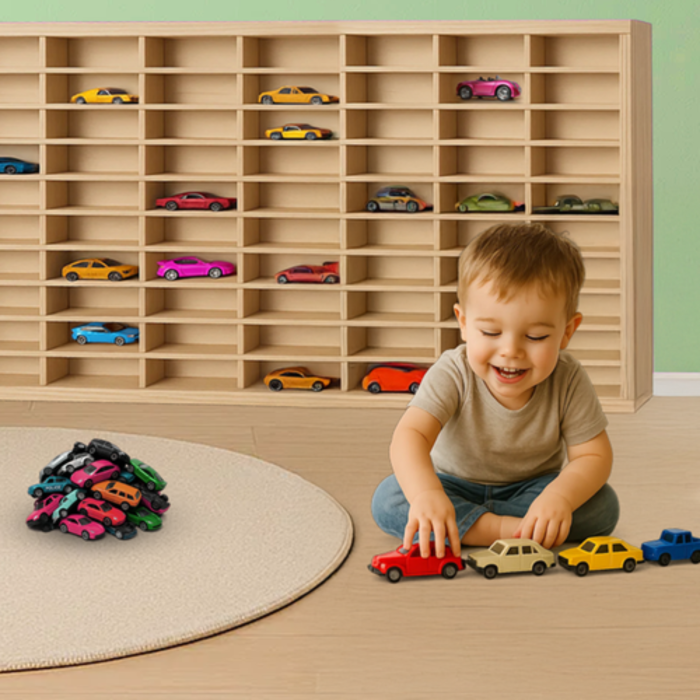 Raft organizator din lemn pentru masinute VarioShop®, model TIR, 80 de compartimente, design decorativ si educativ [2]