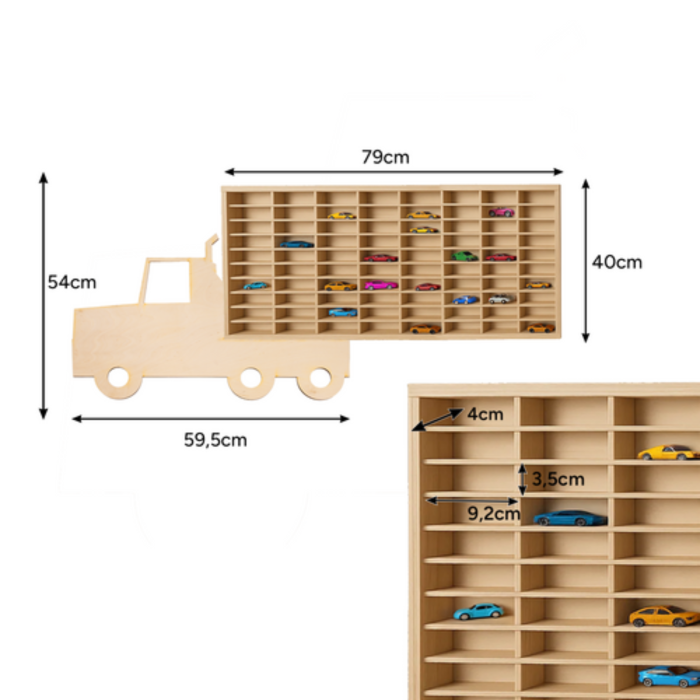 Raft organizator din lemn pentru masinute VarioShop®, model TIR, 80 de compartimente, design decorativ si educativ [10]
