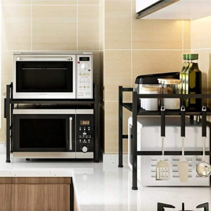 Raft pentru cuptor cu microunde VarioShop®, 6 carlige, reglabil, suport stabil si extensibil, organizare eficienta, usor de curatat, 40-63x36x46 cm, negru [8]