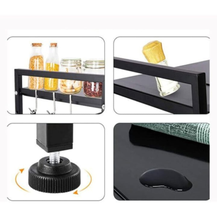 Raft pentru cuptor cu microunde VarioShop®, 6 carlige, reglabil, suport stabil si extensibil, organizare eficienta, usor de curatat, 40-63x36x46 cm, negru [7]