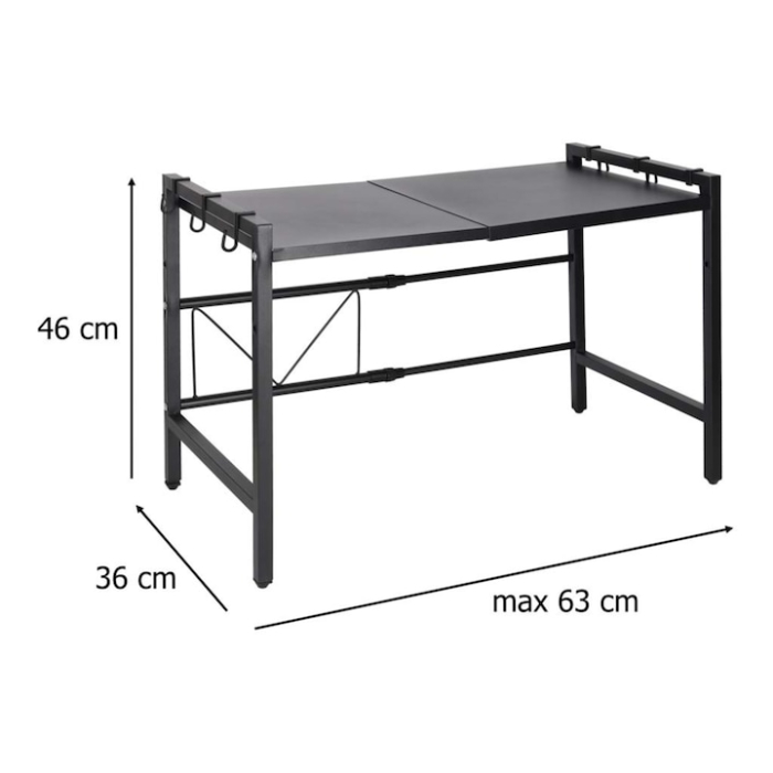 Raft pentru cuptor cu microunde VarioShop®, 6 carlige, reglabil, suport stabil si extensibil, organizare eficienta, usor de curatat, 40-63x36x46 cm, negru [10]