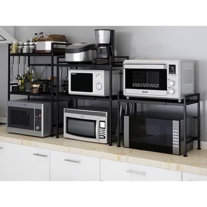 Raft pentru cuptor cu microunde VarioShop®, 6 carlige, reglabil, suport stabil si extensibil, organizare eficienta, usor de curatat, 40-63x36x46 cm, negru [5]