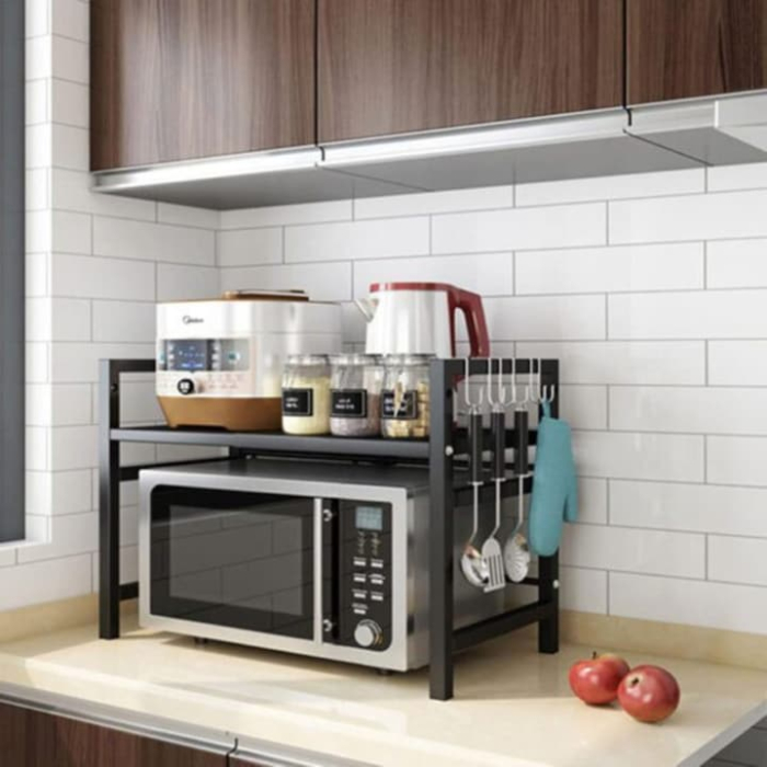 Raft pentru cuptor cu microunde VarioShop®, 6 carlige, reglabil, suport stabil si extensibil, organizare eficienta, usor de curatat, 40-63x36x46 cm, negru [4]