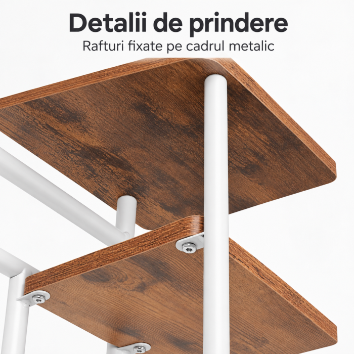 Raft pentru flori VarioShop®, pentru organizarea ghivecelor, 7 niveluri, stil loft, fier si MDF, sustine pana la 36 kg, 120 x 42 x 23,5 cm, cadru alb si rafturi in nuanta lemnului [5]