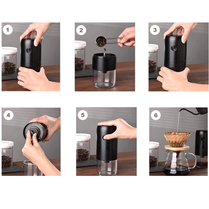Rasnita de cafea electrica VarioShop®, cu macinare reglabila, incarcare USB Type-C, recipient transparent, perie de curatare inclusa, pentru espresso si cafetiera, 18,5x7 cm, negru [12]