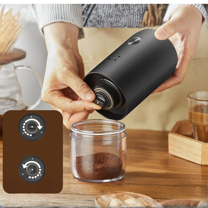 Rasnita de cafea electrica VarioShop®, cu macinare reglabila, incarcare USB Type-C, recipient transparent, perie de curatare inclusa, pentru espresso si cafetiera, 18,5x7 cm, negru [13]