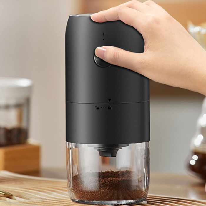 Rasnita de cafea electrica VarioShop®, cu macinare reglabila, incarcare USB Type-C, recipient transparent, perie de curatare inclusa, pentru espresso si cafetiera, 18,5x7 cm, negru [10]