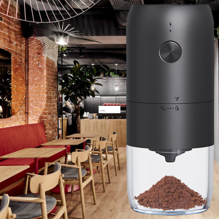 Rasnita de cafea electrica VarioShop®, cu macinare reglabila, incarcare USB Type-C, recipient transparent, perie de curatare inclusa, pentru espresso si cafetiera, 18,5x7 cm, negru [14]