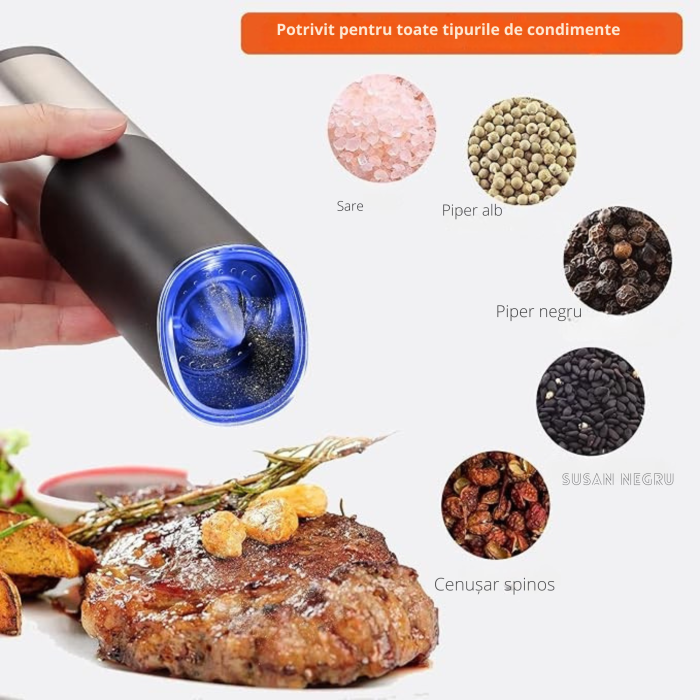 Rasnita electrica sare si piper VarioShop®, cu mecanism gravitational, macinare reglabila, LED albastru, recipient 85 ml, 20x5 cm [5]