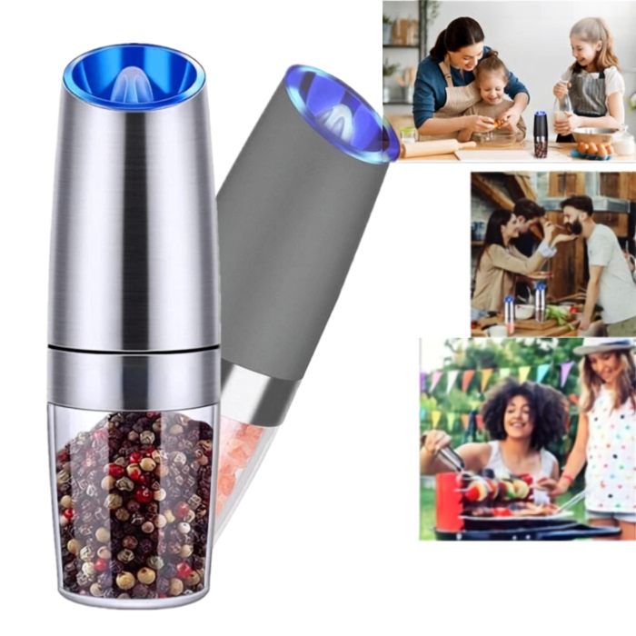 Rasnita electrica sare si piper VarioShop®, cu mecanism gravitational, iluminare LED albastra, reglare macinare, 135 ml, 20x6 cm, argintiu [9]