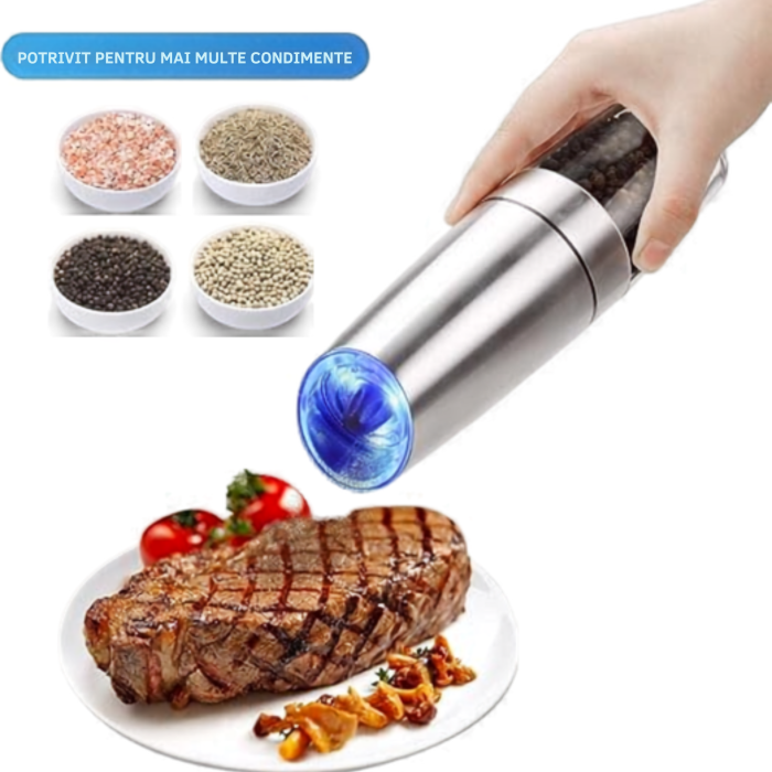 Rasnita electrica sare si piper VarioShop®, cu mecanism gravitational, iluminare LED albastra, reglare macinare, 135 ml, 20x6 cm, argintiu [5]