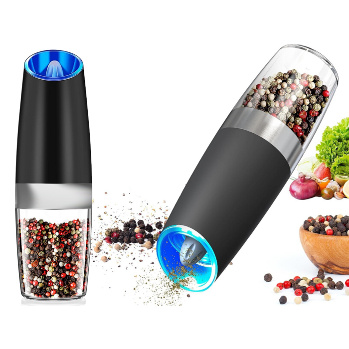 Rasnita electrica sare si piper VarioShop®, pentru condimente, cu mecanism gravitational, LED albastru, reglare macinare, 135 ml, 20x6 cm, negru [8]