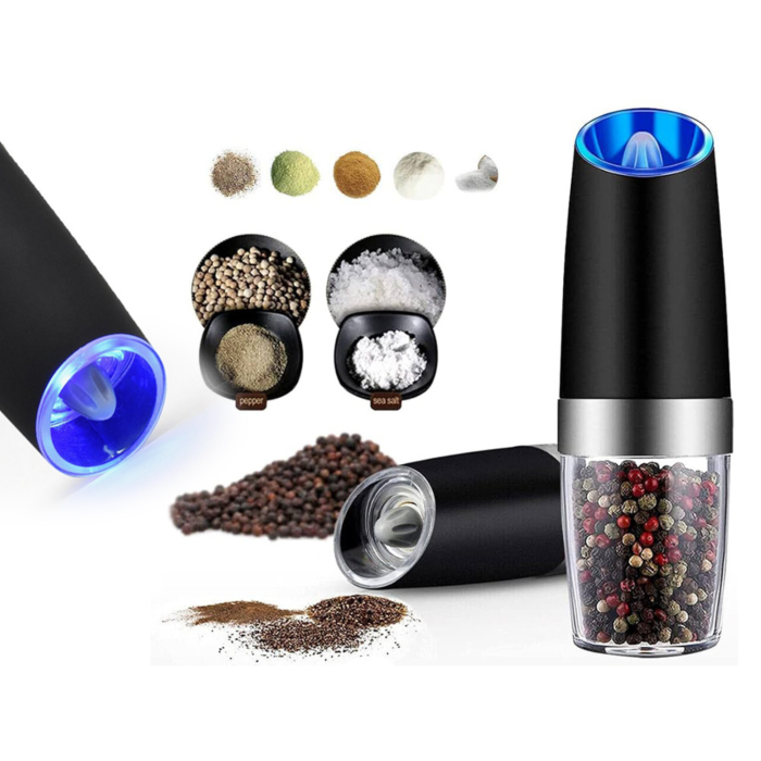 Rasnita electrica sare si piper VarioShop®, pentru condimente, cu mecanism gravitational, LED albastru, reglare macinare, 135 ml, 20x6 cm, negru [6]