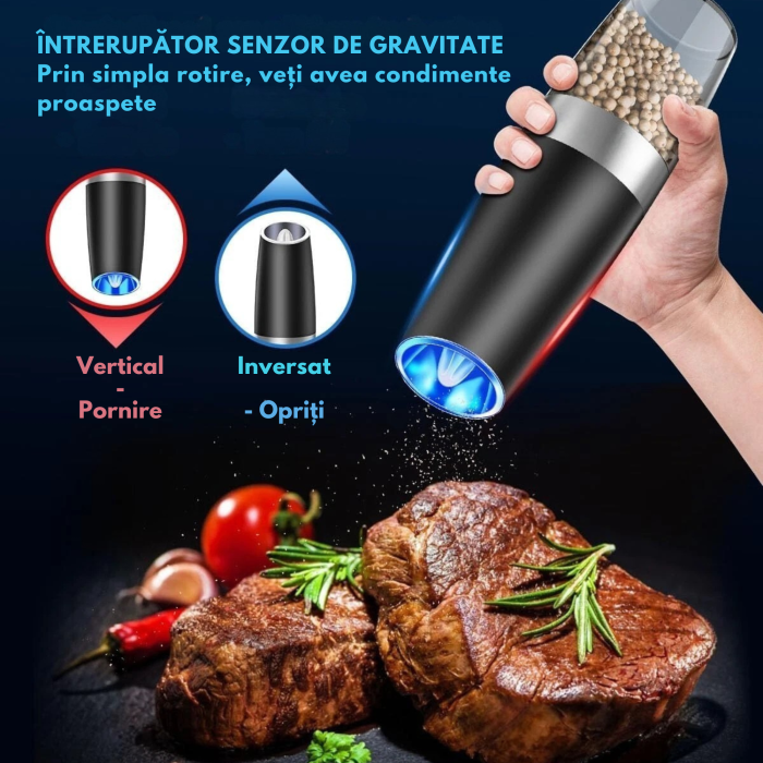 Rasnita electrica sare si piper VarioShop®, pentru condimente, cu mecanism gravitational, LED albastru, reglare macinare, 135 ml, 20x6 cm, negru [5]