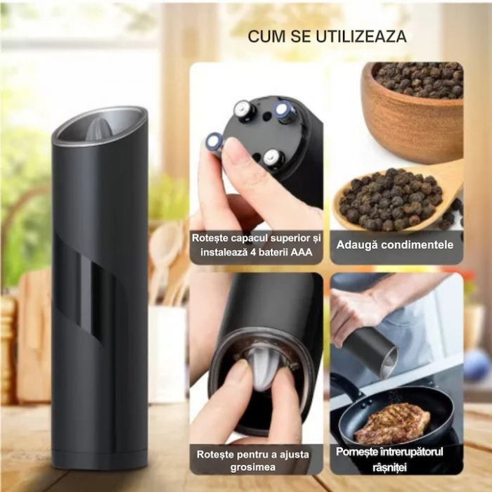 Rasnita Electrica VarioShop® Cu Inductie Gravitationala Pentru Condimente, Indicator LED, Grosime Reglabila, Negru [6]