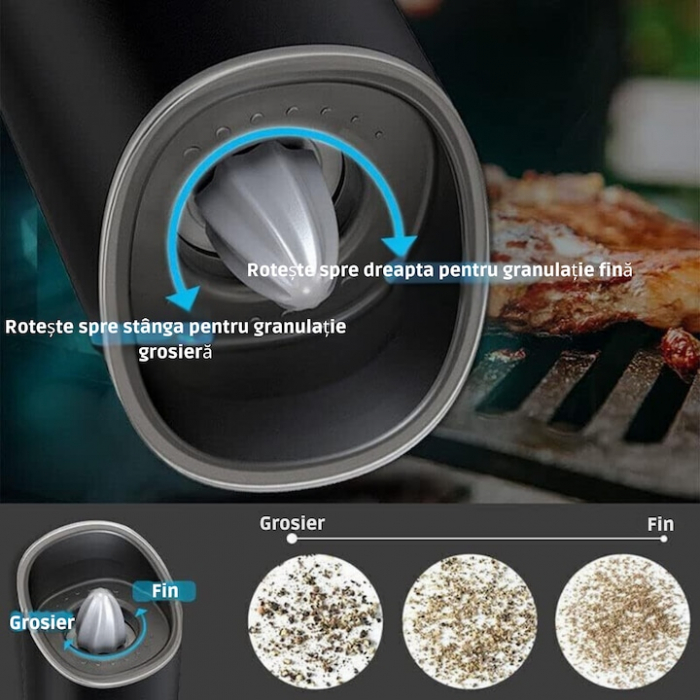 Rasnita Electrica VarioShop® Cu Inductie Gravitationala Pentru Condimente, Indicator LED, Grosime Reglabila, Negru [8]