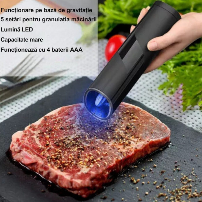 Rasnita Electrica VarioShop® Cu Inductie Gravitationala Pentru Condimente, Indicator LED, Grosime Reglabila, Negru [3]