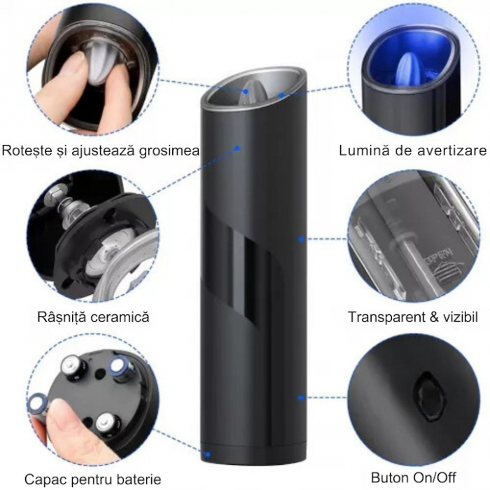 Rasnita Electrica VarioShop® Cu Inductie Gravitationala Pentru Condimente, Indicator LED, Grosime Reglabila, Negru [5]