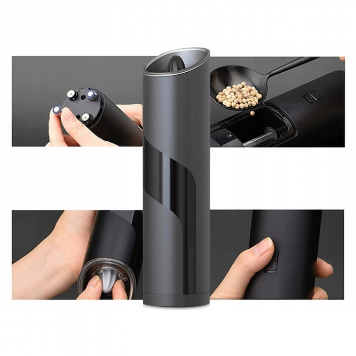 Rasnita Electrica VarioShop® Cu Inductie Gravitationala Pentru Condimente, Indicator LED, Grosime Reglabila, Negru [12]