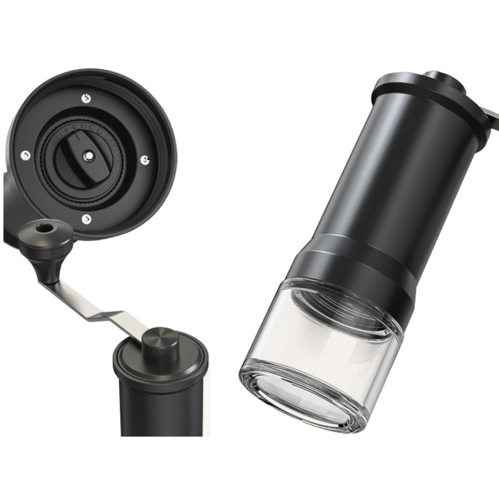 Râșniță manuală cafea VarioShop®, pentru espresso și cafea la filtru, cu măcinare reglabilă, recipient transparent, perie inclusă, 16,5x5,5 cm, negru [10]