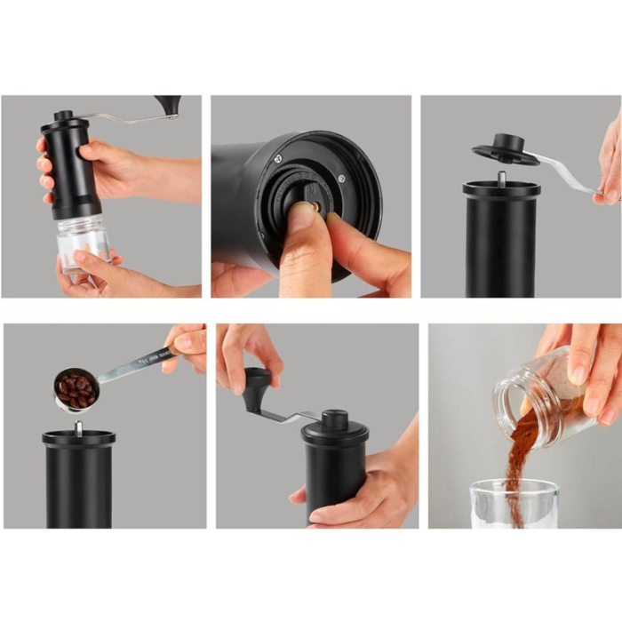 Râșniță manuală cafea VarioShop®, pentru espresso și cafea la filtru, cu măcinare reglabilă, recipient transparent, perie inclusă, 16,5x5,5 cm, negru [11]