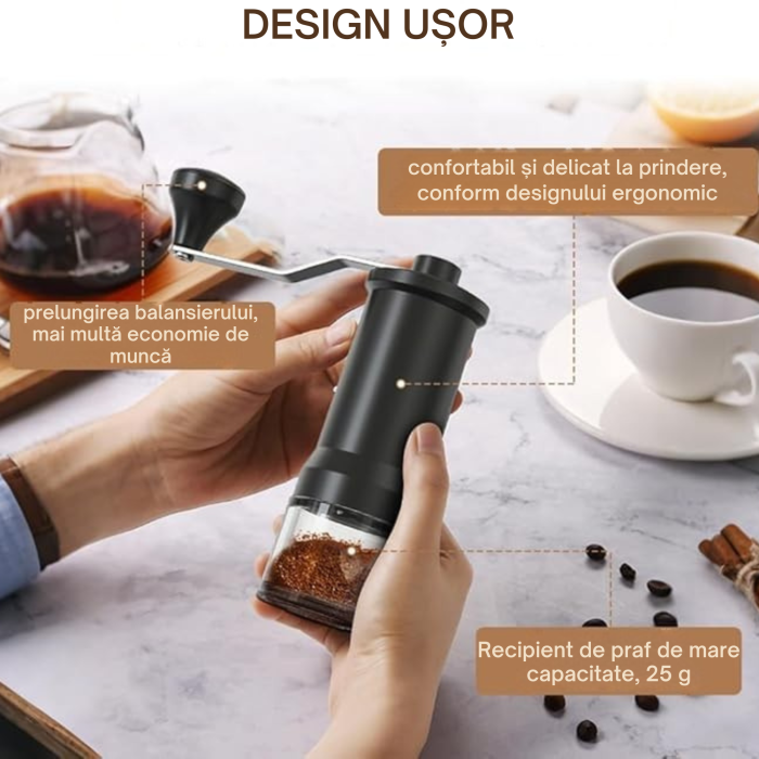 Râșniță manuală cafea VarioShop®, pentru espresso și cafea la filtru, cu măcinare reglabilă, recipient transparent, perie inclusă, 16,5x5,5 cm, negru [9]