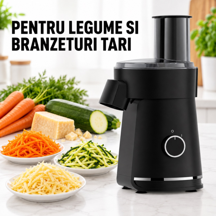 Razatoare electrica VarioShop®, pentru legume si branzeturi tari, 200W, 5 discuri inox, picioare antiderapante, blocare capac, feliere, razuire si julienne [6]