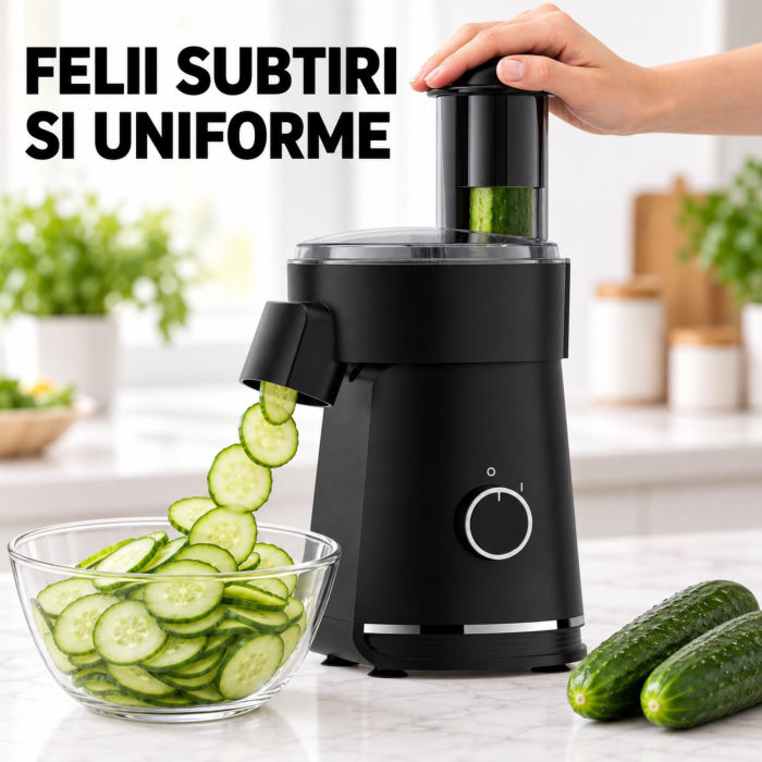 Razatoare electrica VarioShop®, pentru legume si branzeturi tari, 200W, 5 discuri inox, picioare antiderapante, blocare capac, feliere, razuire si julienne [5]