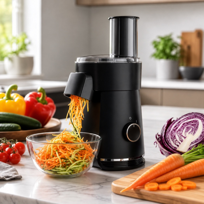Razatoare electrica VarioShop®, pentru legume si branzeturi tari, 200W, 5 discuri inox, picioare antiderapante, blocare capac, feliere, razuire si julienne [10]